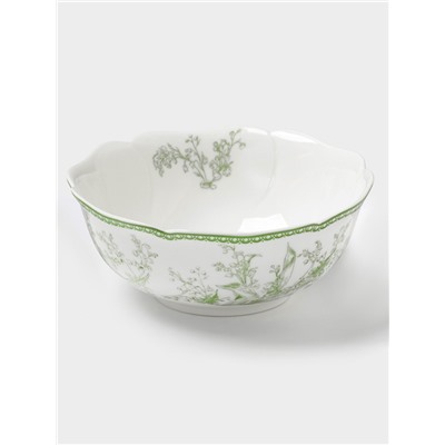 Салатник WY Bloomware, 500 мл, 15×6 см, фарфор, белый, зелёный