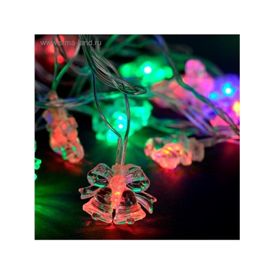 Гирлянда «Нить» 5 м с насадками «Два колокольчика», IP20, прозрачная нить, 20 LED, свечение мульти (RG/RB), мигание, 220 В