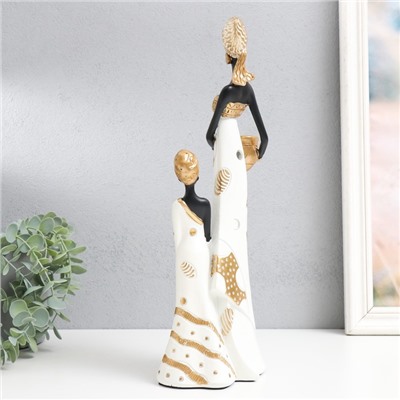 Фигурка полистоун «Африка: мать и дочь, с глиняной посудой», бело-золотой, 15×8.5×36.5 см