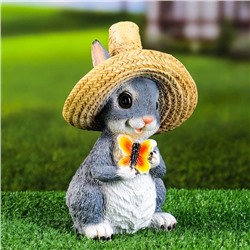 Садовая фигура из полистоуна «Зайка в соломенной шляпе с бабочкой», 19×12×14 см, МИКС