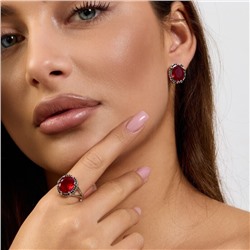 Комплект ювелирной бижутерии коллекция "Дубай" серьги и кольцо 17 р покрытие посеребрение, вставка: стекло и цирконы, цвет: красный и черный, арт.215.609-17