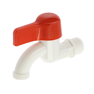 Кран водоразборный ZEIN, 1/2", плоская красная ручка, PP, кран-букса, белый