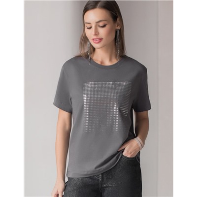 Нарядная футболка с принтом фольгой из премиального хлопка с эластаном