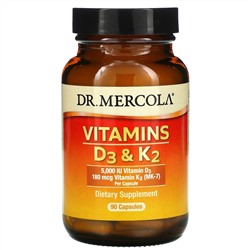Dr. Mercola, витамины D3 и K2, 90 капсул