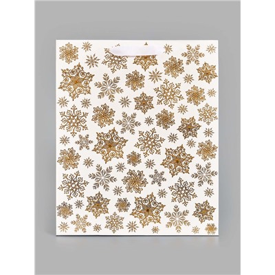 Пакет подарочный «Новогодние снежинки», 29×24×9 см, тиснение, конгрев, 3D-эффект