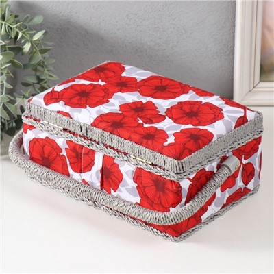 Шкатулка для рукоделия и шитья «Красные маки на белом», хранение ниток, иголок, мелочи, 24×16×11 см