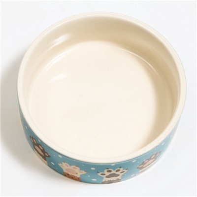 Миска керамическая «Лапы» 300 мл - 11.5×11.5×5 см, белая/синяя