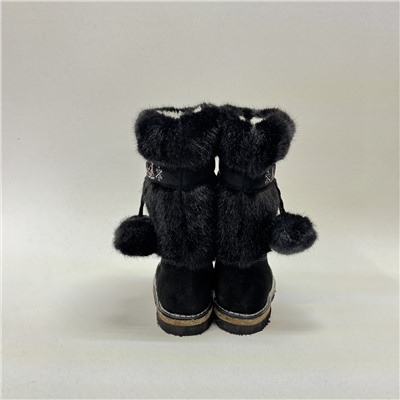 Унты женские чёрные “Норка” с рисунком замшевые на войлочной подошве