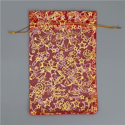 Мешочек подарочный органза «Новогодние игрушки», 16×24 см ± 1.5 см