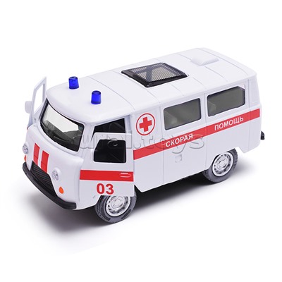 Машина металл УАЗ-452 "Буханка" Скорая 10,5 см, двери, инерционная