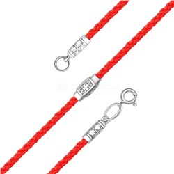 Браслет религиозный из родированного серебра на текстильном шнурке 925 пробы 47-011 Браслет