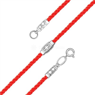 Браслет религиозный из родированного серебра на текстильном шнурке 925 пробы 47-011 Браслет