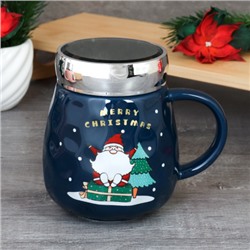 Кружка новогодняя с крышкой, ложка/450 мл/ XWY6653-3 /уп 60/