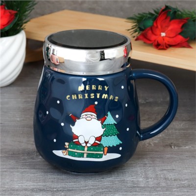 Кружка новогодняя с крышкой, ложка/450 мл/ XWY6653-3 /уп 60/
