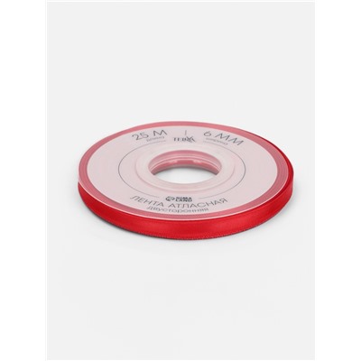 Лента атласная TEIRA, двухсторонняя, 6 мм, 25±1 м, красная №0250