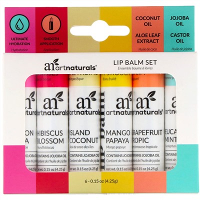 Artnaturals, Lip Balm Set, 6 Lip Balms, 0.15 oz (4.25 g) Each