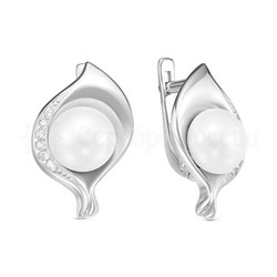 Кольцо из серебра с культ.жемчугом и фианитами родированное 925 пробы К1521р1005