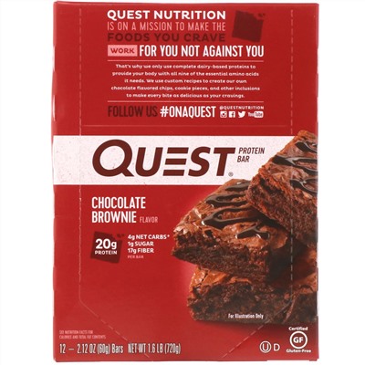 Quest Nutrition, Quest Protein Bar, Chocolate Brownie, 12 Bars, 2.12 oz (60 g) Each