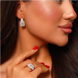 Комплект ювелирной бижутерии Дубайское золото, двойное покрытие позолота и вставка из посеребрения, серьги и кольцо 16 р, вставка: фианиты, цвет: прозрачный, арт.314.022-16