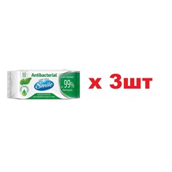 Smile Antibacterial Влажные салфетки 60шт с соком подорожника 3шт