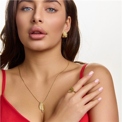 Комплект ювелирной бижутерии Итальянское золото (покрытие желтое 14к), серьги, кулон и кольцо 17 р, 313.435-17