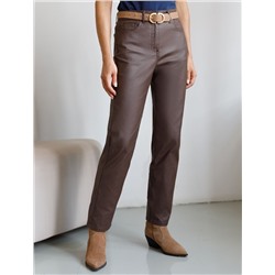 Брюки mom fit из эластичного хлопка с покрытием под кожу