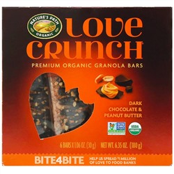 Nature's Path, Love Crunch, органические батончики с гранолой премиального качества, черный шоколад и арахисовая паста, 6 батончиков, 30 г (1,06 унции) каждый