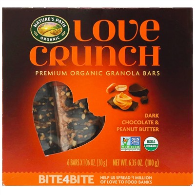 Nature's Path, Love Crunch, органические батончики с гранолой премиального качества, черный шоколад и арахисовая паста, 6 батончиков, 30 г (1,06 унции) каждый