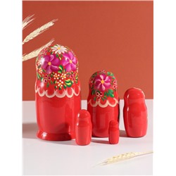 Матрёшка дерево «Цветы», красный платок, 5-кукольная, 19 см