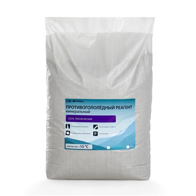 Реагент противогололёдный, соль техническая, 20 кг, работает при – 15 °C, в мешке, Greengo
