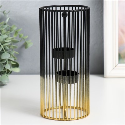 Металлический подсвечник на 2 свечи «Круглая клетка», золотисто-чёрный, 9.5×9.5×20 см