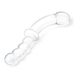 Стеклянный двусторонний фаллоимитатор 12,5’’ Girthy Double Sided Dong With Anal Bead Grip Handle - 32 см.