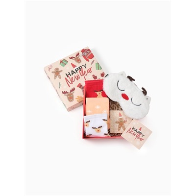 Набор новогодний подарочный KAFTAN Happy Year, носки размер 36-39 (23-25 см), маска для сна, открытка 2 шт.