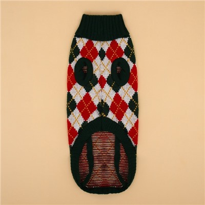 Свитер для животных «Шахматы», размер 2XL, ДС 34, ОШ 34, ОГ 32-51 см, зелёный