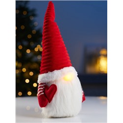 Фигура текстиль «Гном романтик в красном» 40 см, 1 LED, от батареек LR1130×3, свечение тёплое белое