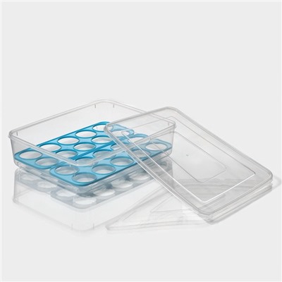 Контейнер для хранения яиц Доляна, 20 ячеек, 27.5×22×7 см, пластик, прозрачный, голубой