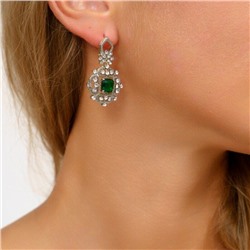 Комплект ювелирной бижутерии Итальянское золото (покрытие желтое 14к), серьги висячие и кольцо 18 р, покрытие позолота и посеребрение, вставка: фианиты, цвет: прозрачный и зеленый, Уценка,арт. 08.1822