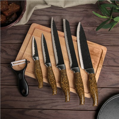 Набор кухонных принадлежностей «Хищник», лезвие 8.5 см, 12.5 см, 17 см, 20 см, 20 см, керамическая овощечистка