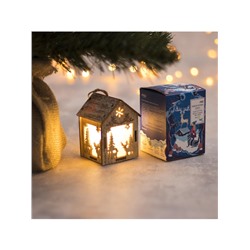 Ёлочная игрушка «Домик с оленем», 8×5×6 см, 1 LED, от батареек, свечение тёплое белое