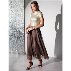 Футболка облегающая из хлопка в рубчик с вырезом лодочка с матовым покрытием металлик