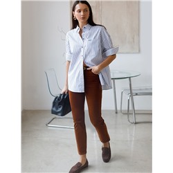 Укороченные эластичные брюки слим из микро вельвета