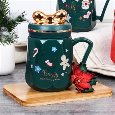 Кружка новогодняя с крышкой /450 мл/ 312 /уп 60/