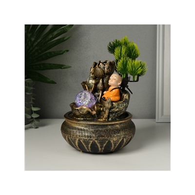 Фонтан настольный с подсветкой «Маленький Хотей у дерева», от сети, 16×18×24 см, МИКС