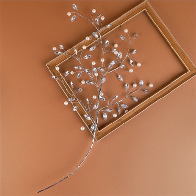 Ветка декоративная стеклярус 70 см / SA23489 /уп 360/серебро жемчуг