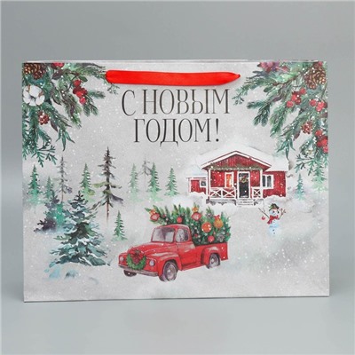 Пакет подарочный новогодний крафтовый «Новогодняя история», L 40×31×11.5 см