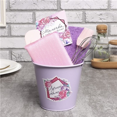 Кухонный набор «Доляна. Лучшей маме»: полотенце, кухонная лопатка, кисть, венчик, губка