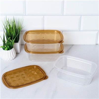 Контейнер прямоугольный 3 штуки 650 мл / P10 /уп 84/*17x11x6 см низкий