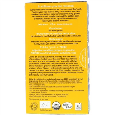 Pukka Herbs, Chamomile, Vanilla & Manuka Honey Tea, 20 Herbal Tea Sachets, 0.05 oz (1.6 g)