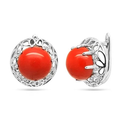 Серьги из серебра коралл, МЦВ225