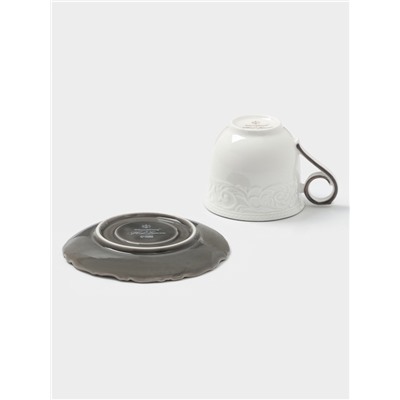 Чайная пара WY Floral Laceware, 2 предмета: чашка 300 мл, блюдце d=15 см, фарфор, белая, серая